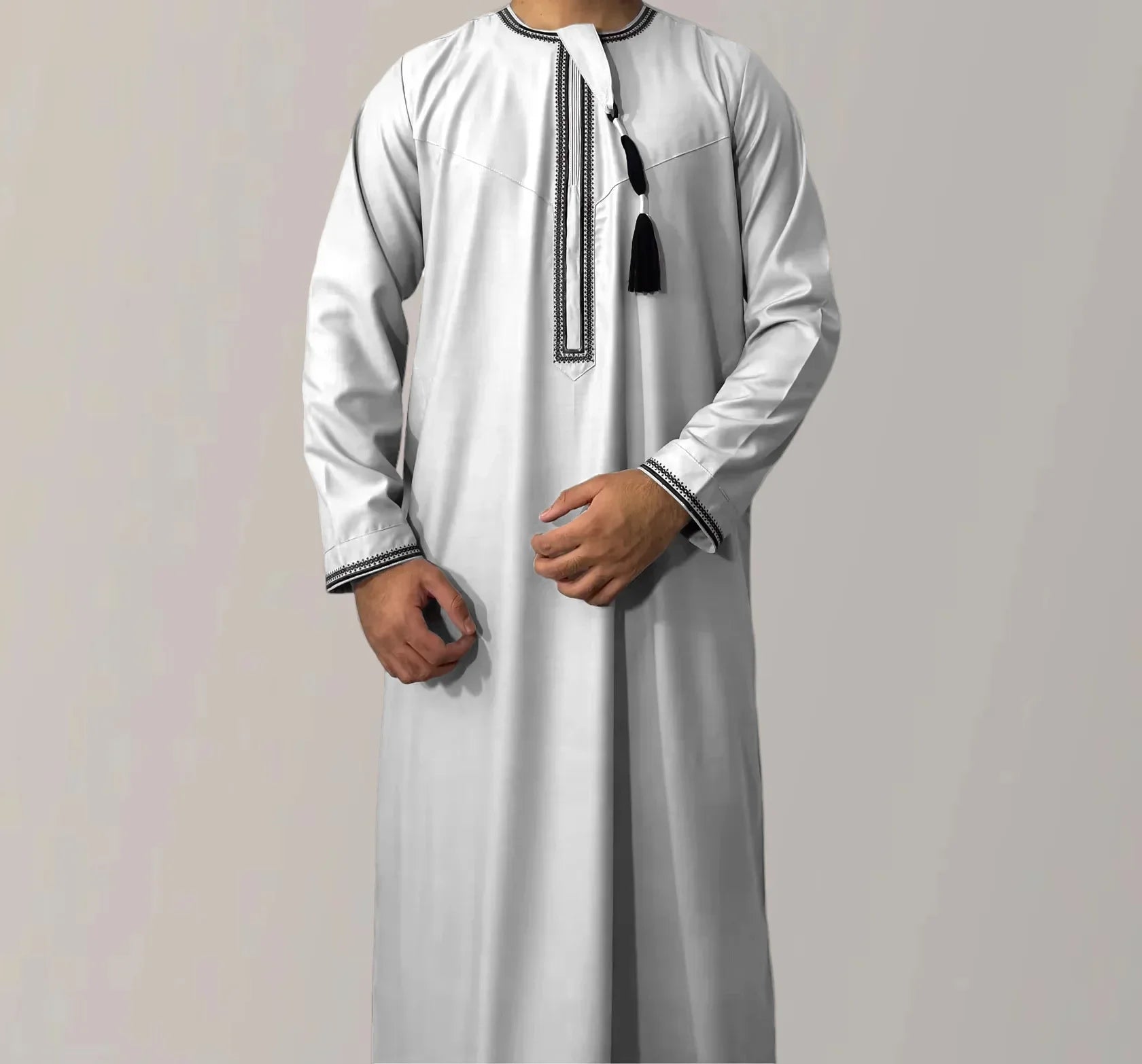New 2025 Men's Muslim Abayas Dress Long-sleeved Pullover Kaftan Robe Men Jubba Thobe Pakistan Saudi Arab Caftan Islamic Clothing