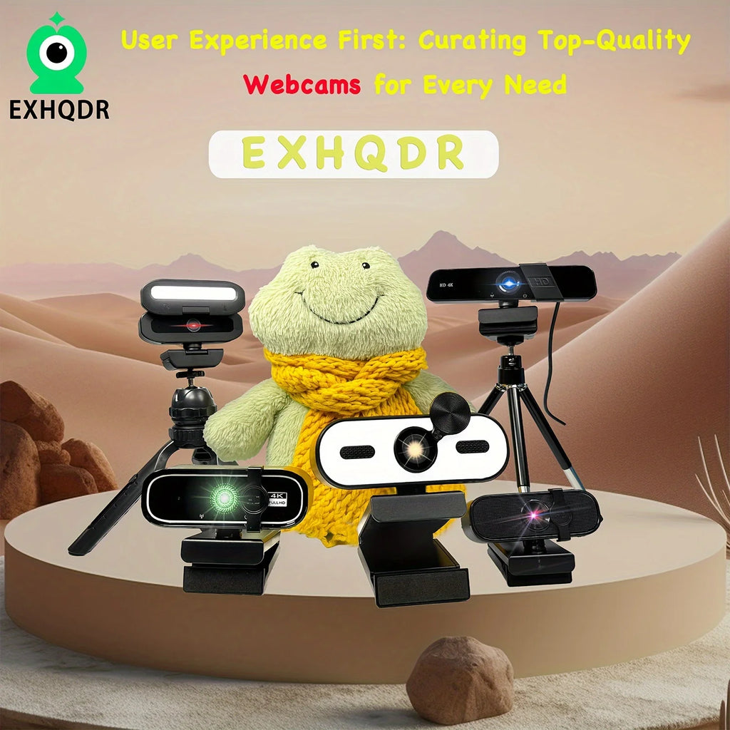 EXHQDR UHD 4K USB Webcam, New Upgraded Model with 120° Wide-Angle Lens and Manual Focus. This plug-and-play computer peripheral