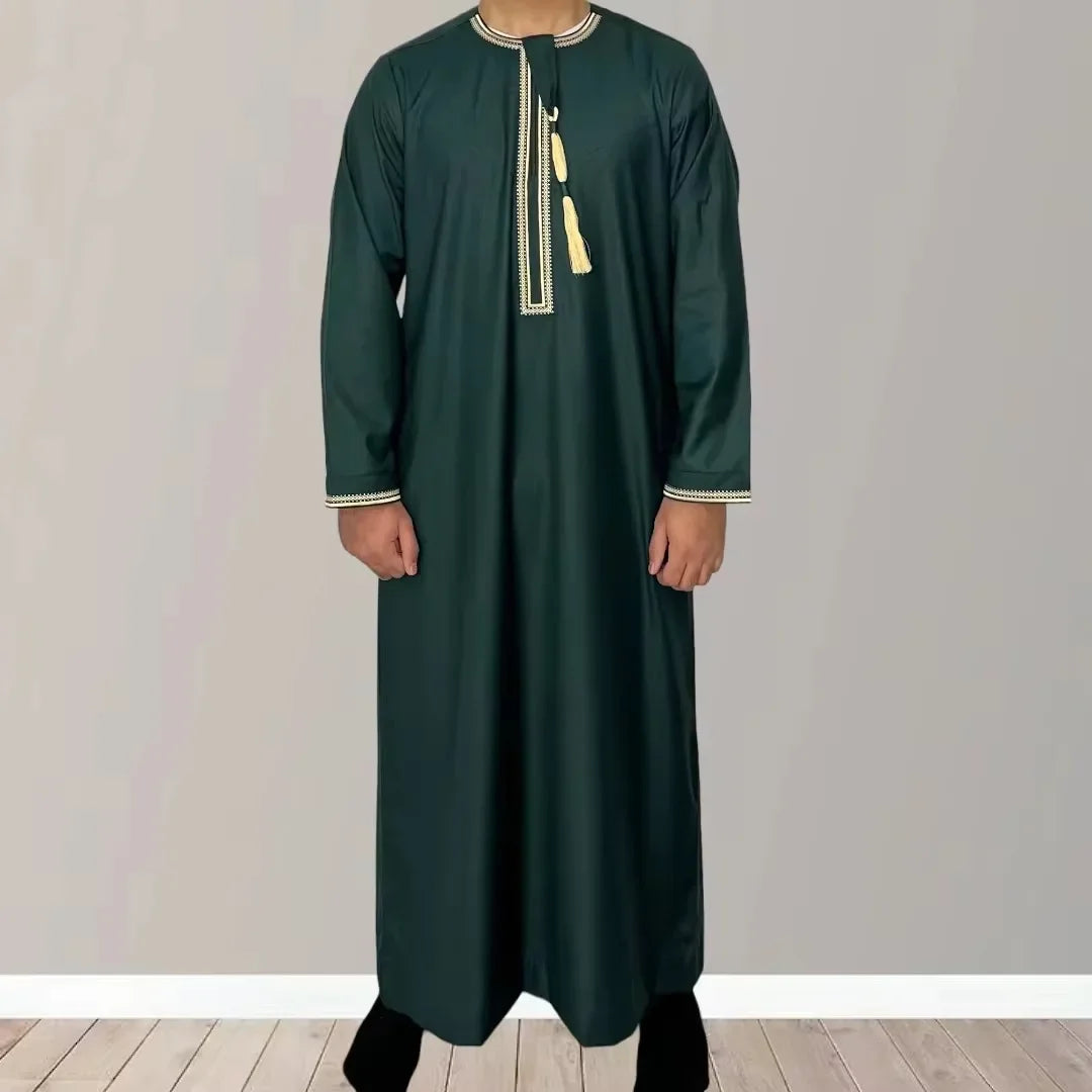 New 2025 Men's Muslim Abayas Dress Long-sleeved Pullover Kaftan Robe Men Jubba Thobe Pakistan Saudi Arab Caftan Islamic Clothing