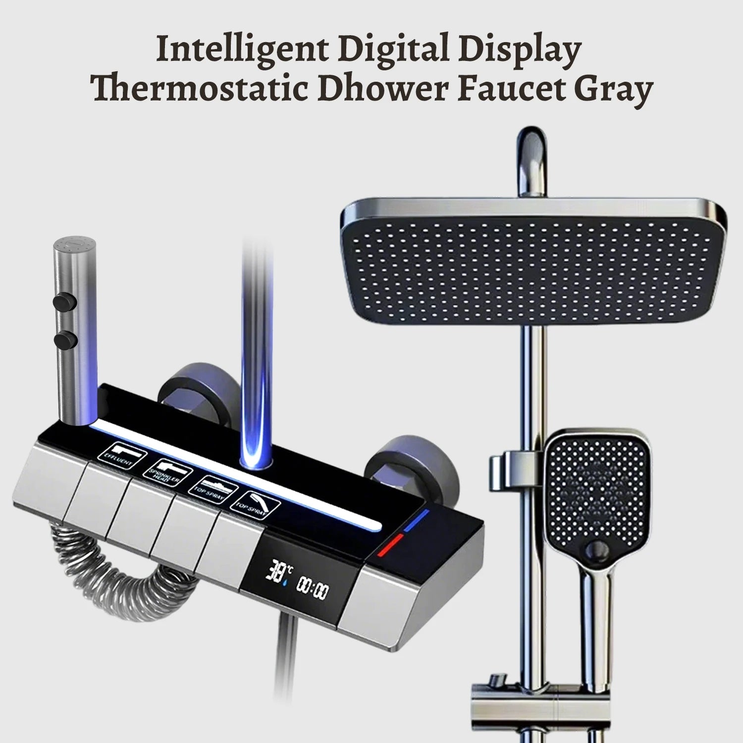 Système de Douche avec Affichage Digital LED - Contrôle Température en Laiton