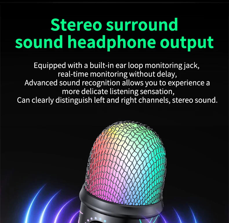 Gaming Microphone USB Microphone for PC Condenser Podcast Mic for Studio Recording with Headphone Jack, Led, Noise Cancellation
