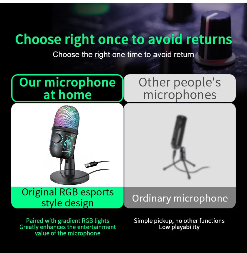 Gaming Microphone USB Microphone for PC Condenser Podcast Mic for Studio Recording with Headphone Jack, Led, Noise Cancellation