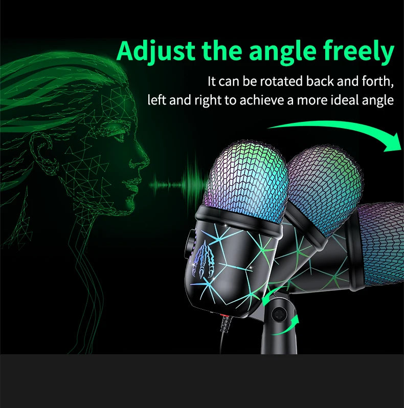 Gaming Microphone USB Microphone for PC Condenser Podcast Mic for Studio Recording with Headphone Jack, Led, Noise Cancellation