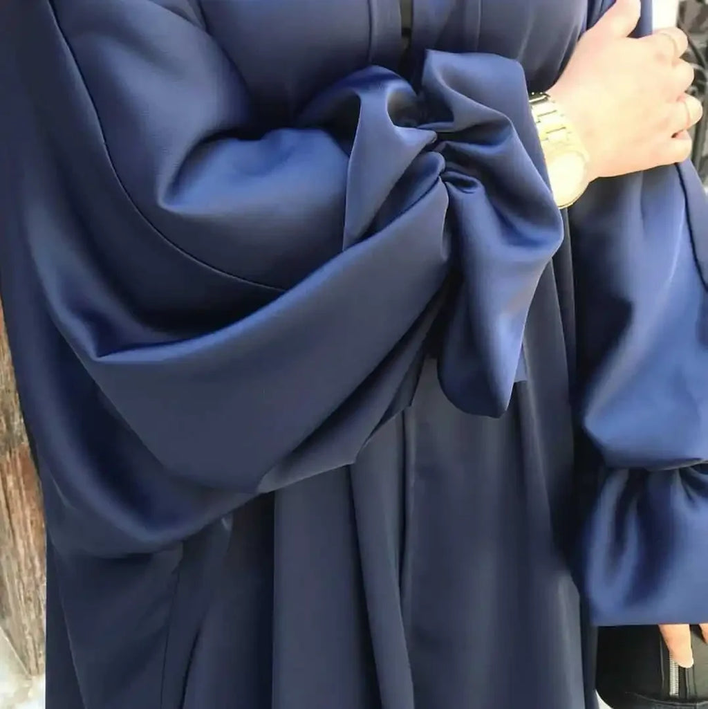 Summer Satin Open Abaya Kimono Muslim Long Hijab Dress Turkey Abayas for Women Dubai Puff Sleeve Islam Modest Outfit Kaftan Robe
