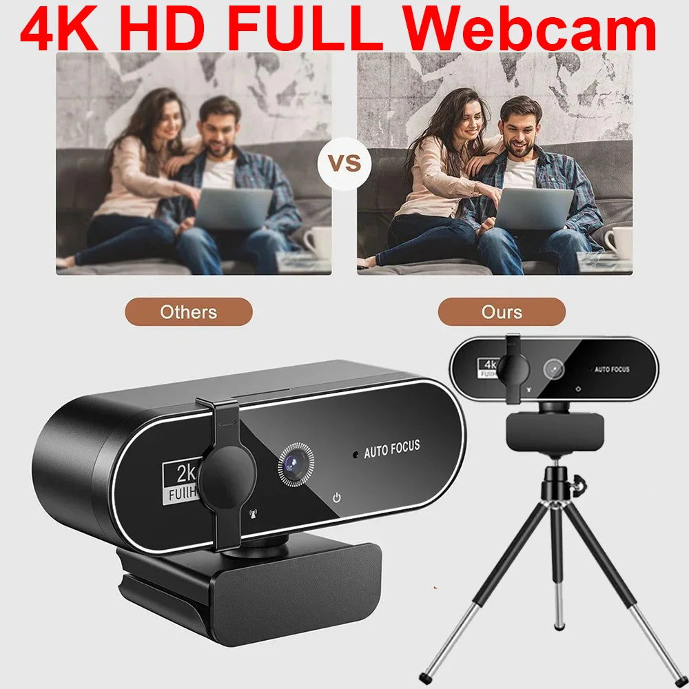 4K Full HD Webcam with Microphone Autofocus 8MP Website Camera for Windows PC Laptop IOS Macbook External Web Cam Video Calling