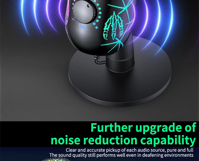 Gaming Microphone USB Microphone for PC Condenser Podcast Mic for Studio Recording with Headphone Jack, Led, Noise Cancellation