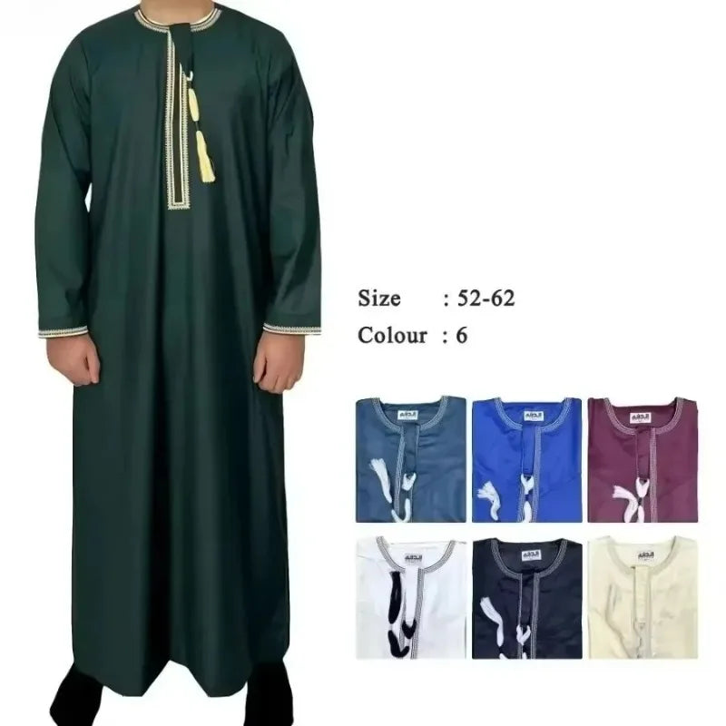 New 2025 Men's Muslim Abayas Dress Long-sleeved Pullover Kaftan Robe Men Jubba Thobe Pakistan Saudi Arab Caftan Islamic Clothing