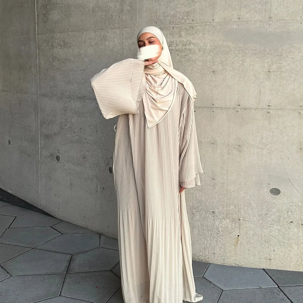 Eid Muslim Dress for Women Pleated Flare Sleeve Jalabiya Kaftan Islam Vestidos Arab Long Robe Ramadan Morocco Dubai Abayas 2025