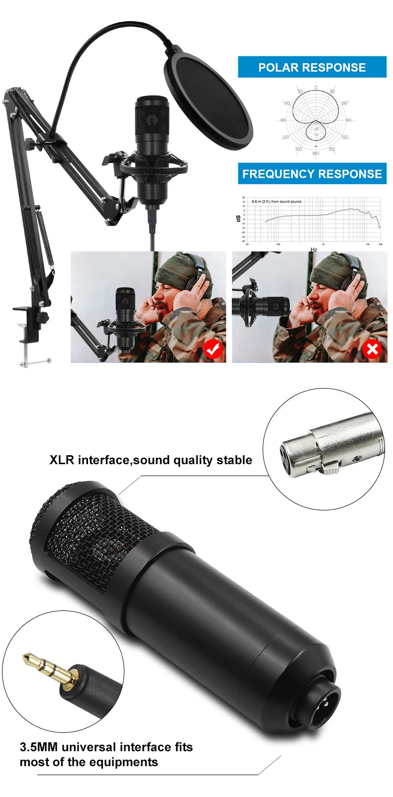 BM-800 Condenser Microphone Live Karaoke Song Chat Game Recording Microphone Mobile Phone Computer General Equipment
