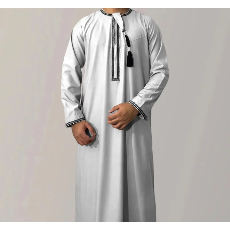 New 2025 Men's Muslim Abayas Dress Long-sleeved Pullover Kaftan Robe Men Jubba Thobe Pakistan Saudi Arab Caftan Islamic Clothing