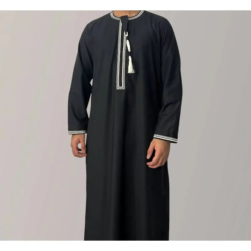 New 2025 Men's Muslim Abayas Dress Long-sleeved Pullover Kaftan Robe Men Jubba Thobe Pakistan Saudi Arab Caftan Islamic Clothing
