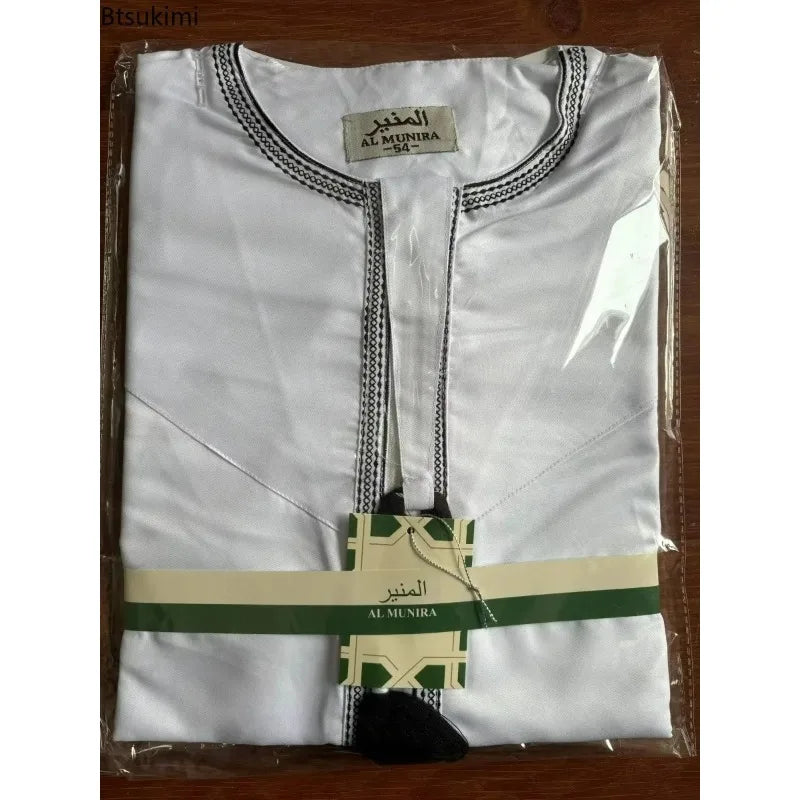 New 2025 Men's Muslim Abayas Dress Long-sleeved Pullover Kaftan Robe Men Jubba Thobe Pakistan Saudi Arab Caftan Islamic Clothing