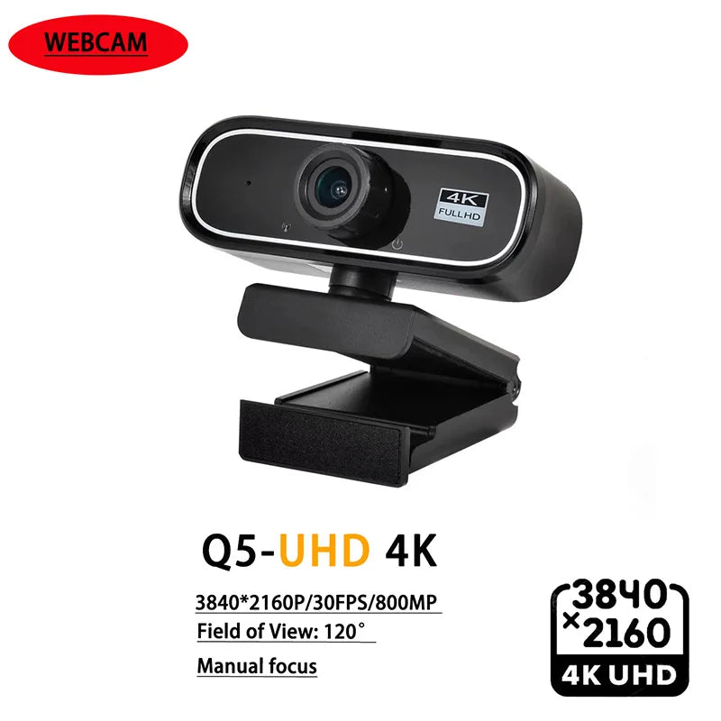 EXHQDR UHD 4K USB Webcam, New Upgraded Model with 120° Wide-Angle Lens and Manual Focus. This plug-and-play computer peripheral