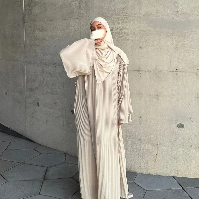 Eid Muslim Dress for Women Pleated Flare Sleeve Jalabiya Kaftan Islam Vestidos Arab Long Robe Ramadan Morocco Dubai Abayas 2025