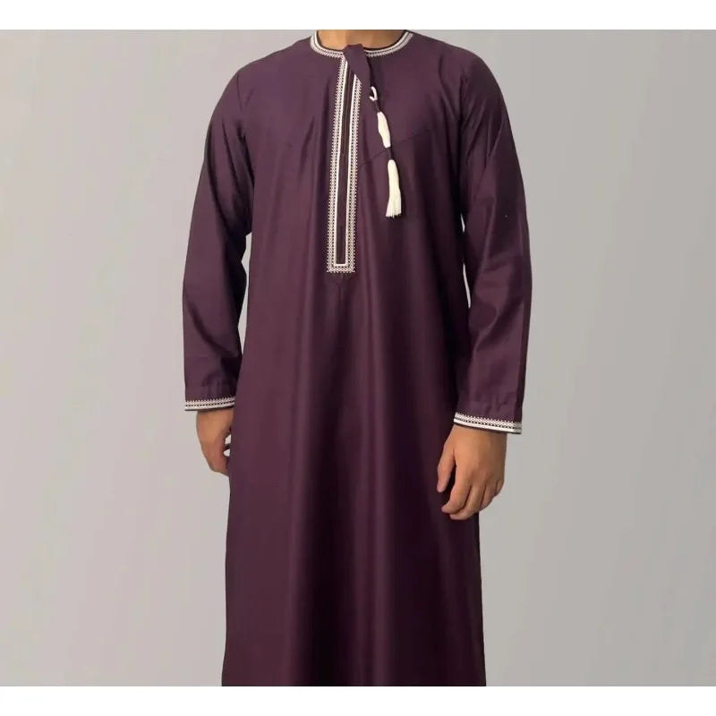 New 2025 Men's Muslim Abayas Dress Long-sleeved Pullover Kaftan Robe Men Jubba Thobe Pakistan Saudi Arab Caftan Islamic Clothing