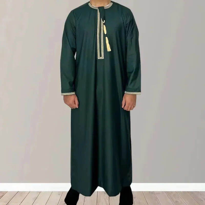 New 2025 Men's Muslim Abayas Dress Long-sleeved Pullover Kaftan Robe Men Jubba Thobe Pakistan Saudi Arab Caftan Islamic Clothing