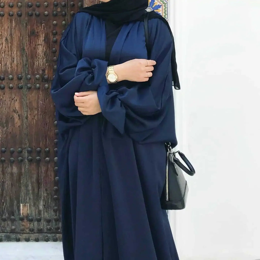 Summer Satin Open Abaya Kimono Muslim Long Hijab Dress Turkey Abayas for Women Dubai Puff Sleeve Islam Modest Outfit Kaftan Robe
