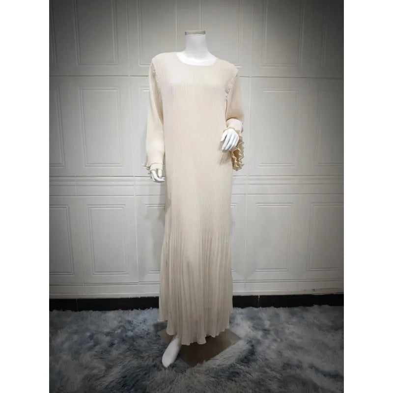 Eid Muslim Dress for Women Pleated Flare Sleeve Jalabiya Kaftan Islam Vestidos Arab Long Robe Ramadan Morocco Dubai Abayas 2025